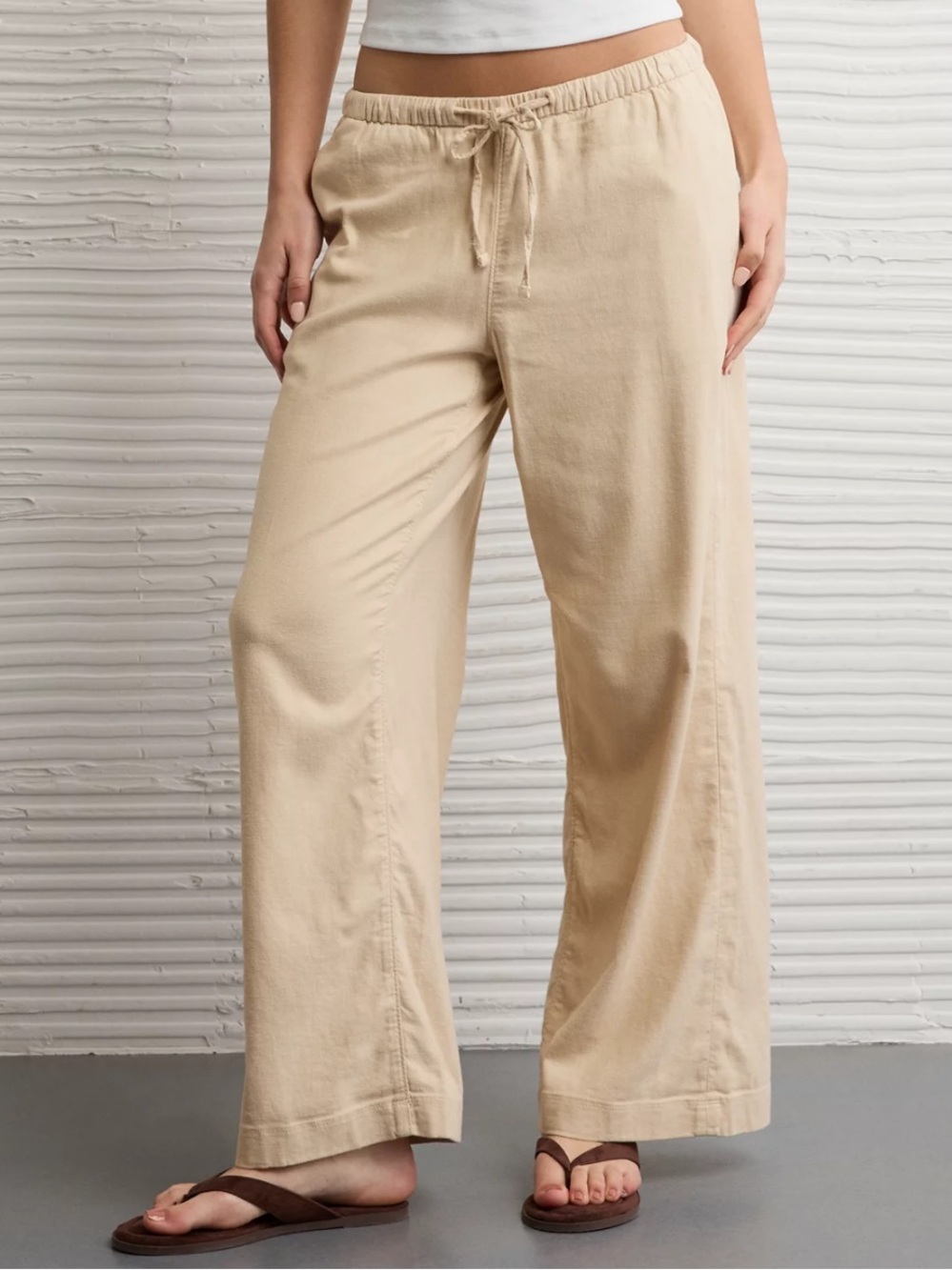 Magic Mountain Beige Low-Rise Cotton Pull On Trousers